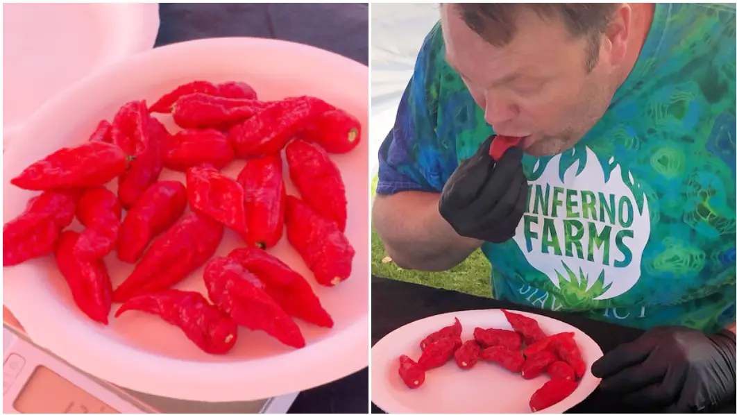 Greg Foster eating Bhut Jolokia chilies